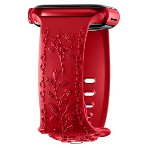HTUTWOO Flower Engraved Apple Watch Band, Embossed Raised Rose Silicone Strap 38/40/41/42/44/45/46/49mm for iWatch Series 11 10 9 8 7 6 5 4 SE Ultra - 1 of 4
