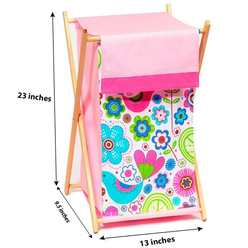 Bacati - Botanical Pink Laundry Hamper with Wooden Frame, 2 of 5