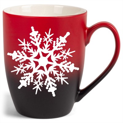 Elanze Designs Snowflake Bold Line Two Toned Ombre Matte Red and Black 12 ounce Ceramic Stoneware Coffee Cup Mug