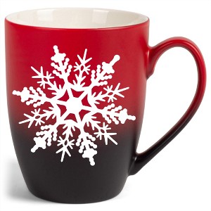 Elanze Designs Snowflake Bold Line Two Toned Ombre Matte Red and Black 12 ounce Ceramic Stoneware Coffee Cup Mug - 1 of 4