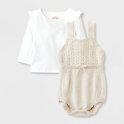 Baby Girls' Cable Sweater Romper Bodysuit Set - Cat & Jack™ Oatmeal 6-9M