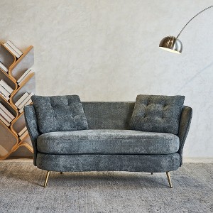 Loveseat Sofa Upholstered Couch with Golden Metal Legs,White/ Yellow/Orange/Blue/Gray/Black/Pink, 4W-ModernLuxe - 1 of 4