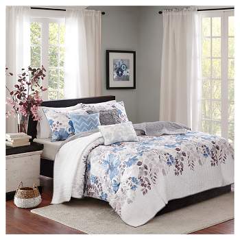Willow Watercolor Floral Quilted Coverlet Set - 6pc