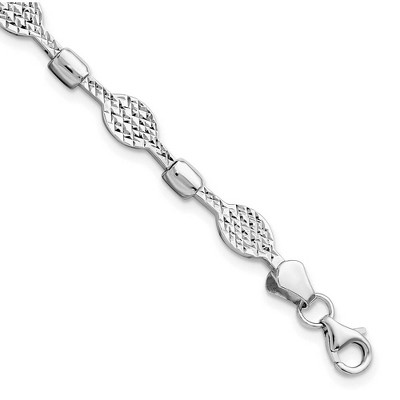 Black Bow Jewelry 5mm Diamond Cut Link Bracelet in 14k White Gold, 7 Inch