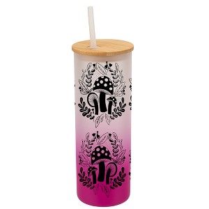 Elanze Designs Woodland Mushroom Flowers Wrap-Around Design 25 Ounce Frosted Gradient Glass On-The-Go Coffee Travel Skinny Tumbler Mug Cup, Bamboo Lid - 1 of 1