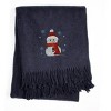 HomeRoots 55" X 70" Navy BlueCotton Blend Woven Snowman Embroidered Throw Blanket with Fringe - 4 of 4