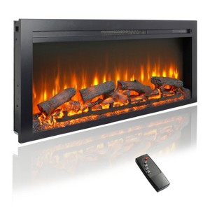 SEVOBAL Indoor Fireplaces 44 Inch Wall Recessed Electric Fireplace with Remote and Imitation Flame, Black, 41.2"*5"*18.8" - 1 of 4