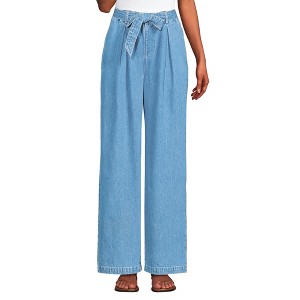 Lands' End Women's High Ridge Twill Pull On Pleated Wide Leg Pants - 1 of 4