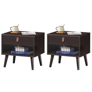 Costway Set of 2 Nightstand Sofa Side End BedsideTable Drawer - 1 of 4