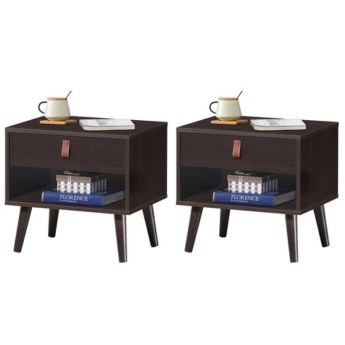 Costway Set Of 2 End Bedside Table Rectangular Nightstand W/ 2