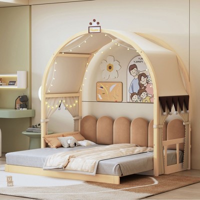 Twin Size Extended Bed With Arched Roof and Trundle 4O - ModernLuxe