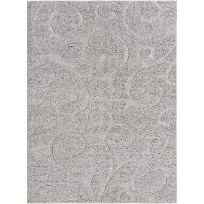 Elysian Light Gray Floral Shag Rug 9' x 12' - Stain-Resistant Synthetic