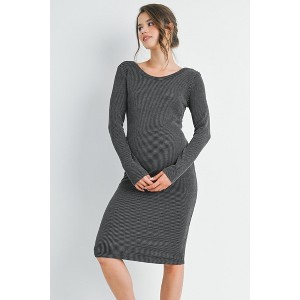 Hello Miz Women's Bodycon Long Sleeve Ribbed Knit Maternity Dress - 1 of 4