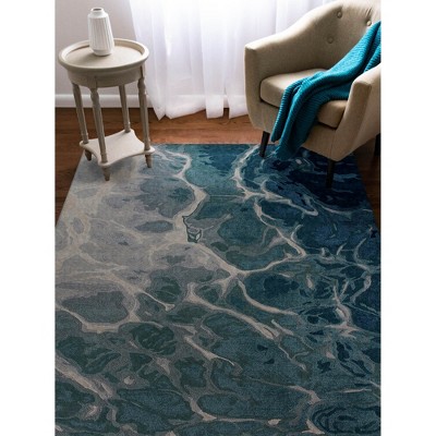 Handmade Luxe Blue Wool Abstract Tufted Rectangular Rug 42" x 66"