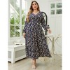 Clearlove Women's Plus Size V-Neck Long Sleeves A-Line Pleated Floor Length Formal Dress - 3 of 4