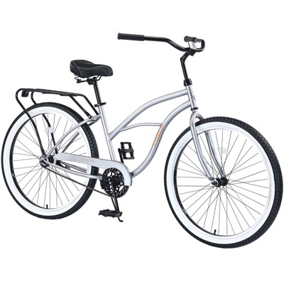 VisioGear Bicycles, Men's Beach Cruiser Bike with Wide Wheels, Rear Coaster Brakes, Silver, 69.29"*25.98"*39.37"