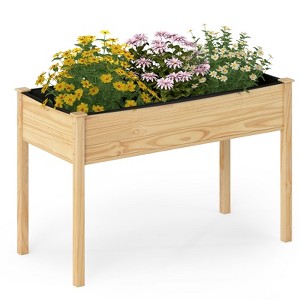 Tangkula 1/2 PCS Wooden Raised Garden Bed w/Legs Liner Drainage Holes Large Planter Box for Herb - 1 of 4