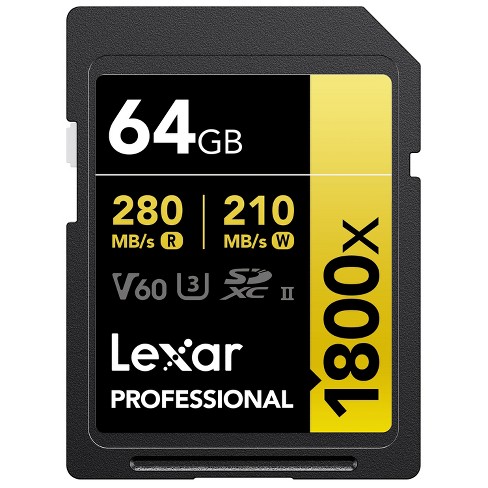 Lexar® Professional GOLD Series 1800x SDXC™ UHS-II Card, 64 GB, 2 Pack in Black - image 1 of 4