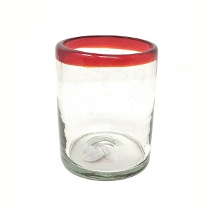 Dos Sueños Mexican Hand Blown Tumblers - Red Rim - 10oz - Single Glass - 1 of 4