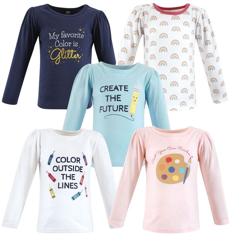 Hudson Baby Infant and Toddler Girl Long Sleeve T-Shirts, Creativity, 1 of 8