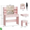 Makeup Vanity Desk with Lighted Mirror& Stool Vanity Table & Chair Set with 2 Storage Drawer 4 Shelves - 2 of 4