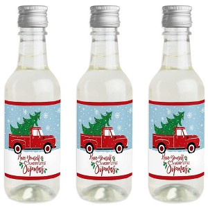 Big Dot of Happiness Merry Little Christmas Tree - Mini Wine and Champagne Bottle Label Stickers - Red Truck Christmas Party Favor Gift - Set of 16 - 1 of 4