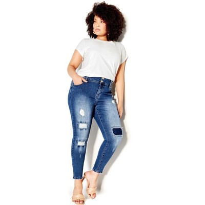 CITY CHIC | Women's Plus Size  Patched Apple Skinny Jean - mid denim- 12 Plus