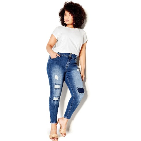 City Chic  Women's Plus Size Jean Patched Apple S - Denim Mid