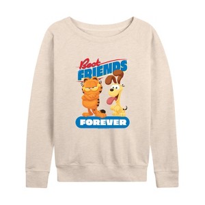 Women's - Garfield - Best Friends Forever Lightweight French Terry Wide Neck Long Sleeve Shirt - 1 of 4