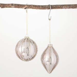 4.5"H and 6"H Sullivans Gem Ball Ornament - Set of 2  Silver Christmas Ornaments - 1 of 2