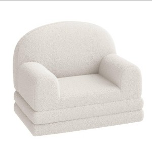 2-in-1 Convertible Kids Sofa with Teddy Fleece, Foldable Toddler Lounger for Playroom, Bedroom, Nursery, Gift for Boys and Girls - 1 of 4