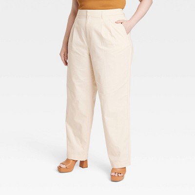 Women's High-rise Pleat Front Straight Chino Pants - A New Day™ Cream ...
