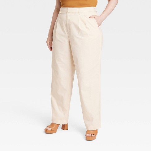 Women's High-Rise Pleat Front Wide Leg Trousers - A New Day Cream 16 1 ct