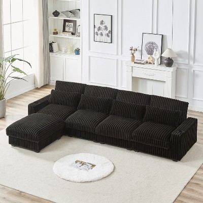 126-inch Polyester With Cup Holder Super Large L-Shaped Sofa, Movable Footrest, Four Waist Pillows And Four Back Cushion, With USB Port And Type-C