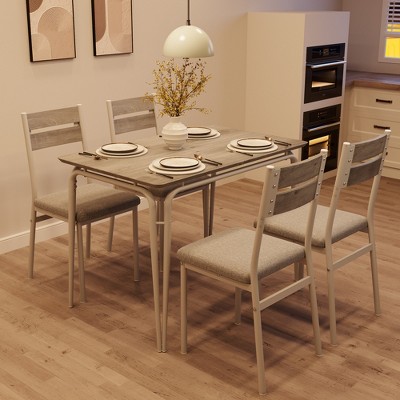 5 Pieces Metal Frame Square Dining Table Set with 4 Chairs for Home, Office, Restaurant, Easy Clean