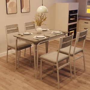 5 Pieces Metal Frame Square Dining Table Set with 4 Chairs for Home, Office, Restaurant, Easy Clean - 1 of 4