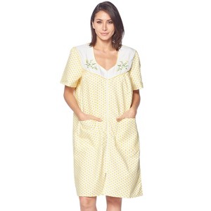 Casual Nights Women's Zipper Front House Dress Short Sleeves Seersucker Woven Housecoat Duster Lounger - 1 of 4