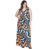 24seven Comfort Apparel Plus Size Orange Butterfly Print V Neck Tie Back Empire Waist Sleeveless Maxi Dress - 4 of 4