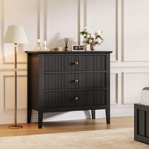Fluted 3 Drawer Dresser, 31.5 Inch Wide Dresser Nightstand for Bedroom, Modern Wood Chest of Drawers - 1 of 4