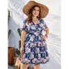 Plus Size Women's V Neck Short Sleeve Dress with Belt Flowy Casual Summer Day Dress - 4 of 4