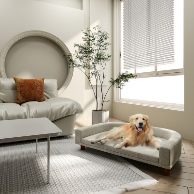 LAOTIES Dog Sofa Couch,Pet Bed with Washable Cushion,Elevated Wood Legs,Anti Slip Base,Upholstered Dog Furniture