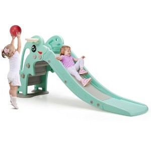 Costway 3-in-1 Kids Climber Slide Play Set w/Basketball Hoop Indoor & Outdoor Pink\Green - 1 of 4