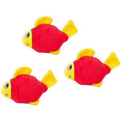ZippyPaws - Sea Buddies Burrow, Interactive Squeaky Hide and Seek Plush Dog Toy - Fish Miniz, 3 Pack