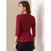 INSPIRE CHIC Women's 3/4 Sleeve Belted Elegant Business Work Peplum Top - 3 of 4