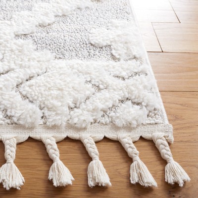 Ivory Diamond Braided Fringe 6'7" Square Shag Rug