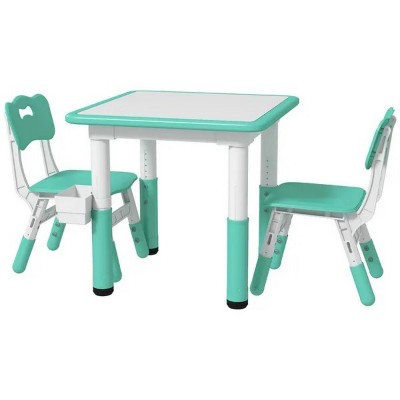 Green 3 Pieces Kids Table and Chairs, Height Adjustable Toddler Table and Chair Set