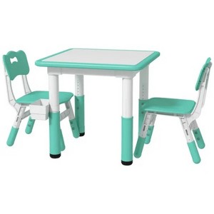 Green 3 Pieces Kids Table and Chairs, Height Adjustable Toddler Table and Chair Set - 1 of 4