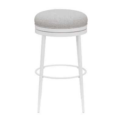 Aubrie Swivel Backless Counter Stool in Off-White and Silver