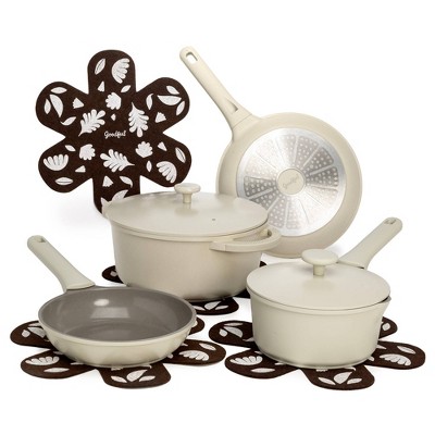 Goodful 10pc Cast Aluminum, Ceramic Cookware Set