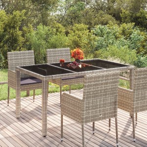 vidaXL Patio Table with Glass Top Gray 59.1 in.x35.4 in.x29.5 in. Poly Rattan - 1 of 4